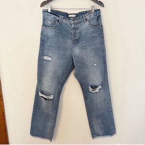 Avec Les Filles Distressed Raw Hem Straight Leg Jeans Size 31 NEW Medium Blue